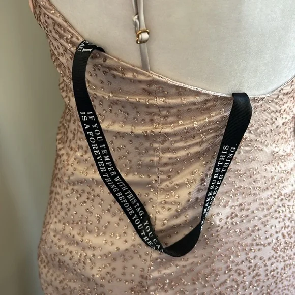 Meshki Stella Jewelled Maxi Dress High Slit Rose Gold Champagne NWT